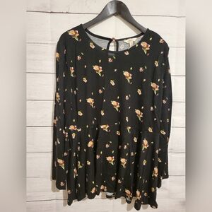 Matilda Jane Peplum Top Women's Size XL Black Floral Print Colorful Keyhole Back